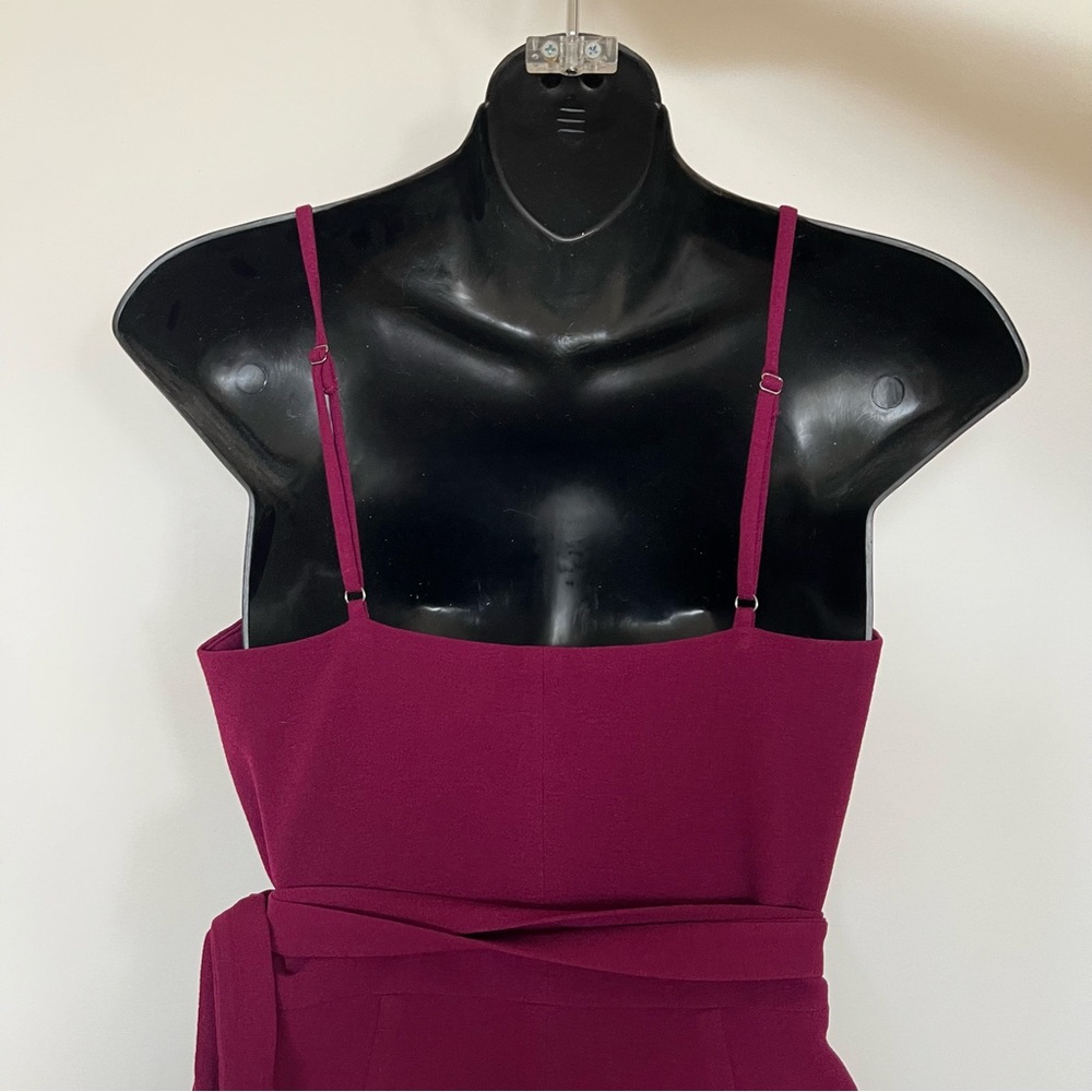 DRESS THE POPULATION Delphine Crepe Wrap Midi Dress dark magenta v neck elegant - Picture 8 of 8
